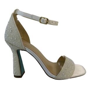 Betsey Johnson Sandals Dani Pearl Womens 8.5 M Ivory Spool Heel Ankle Buckle